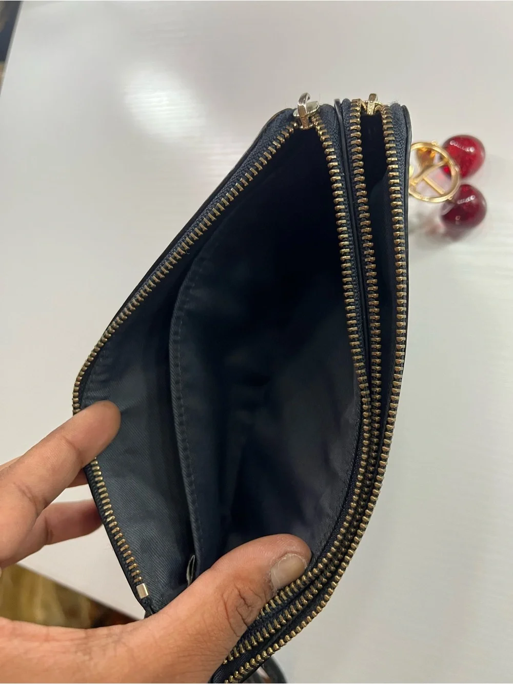 Coach Black Leather Wristlet Wallet with Cherry Charm